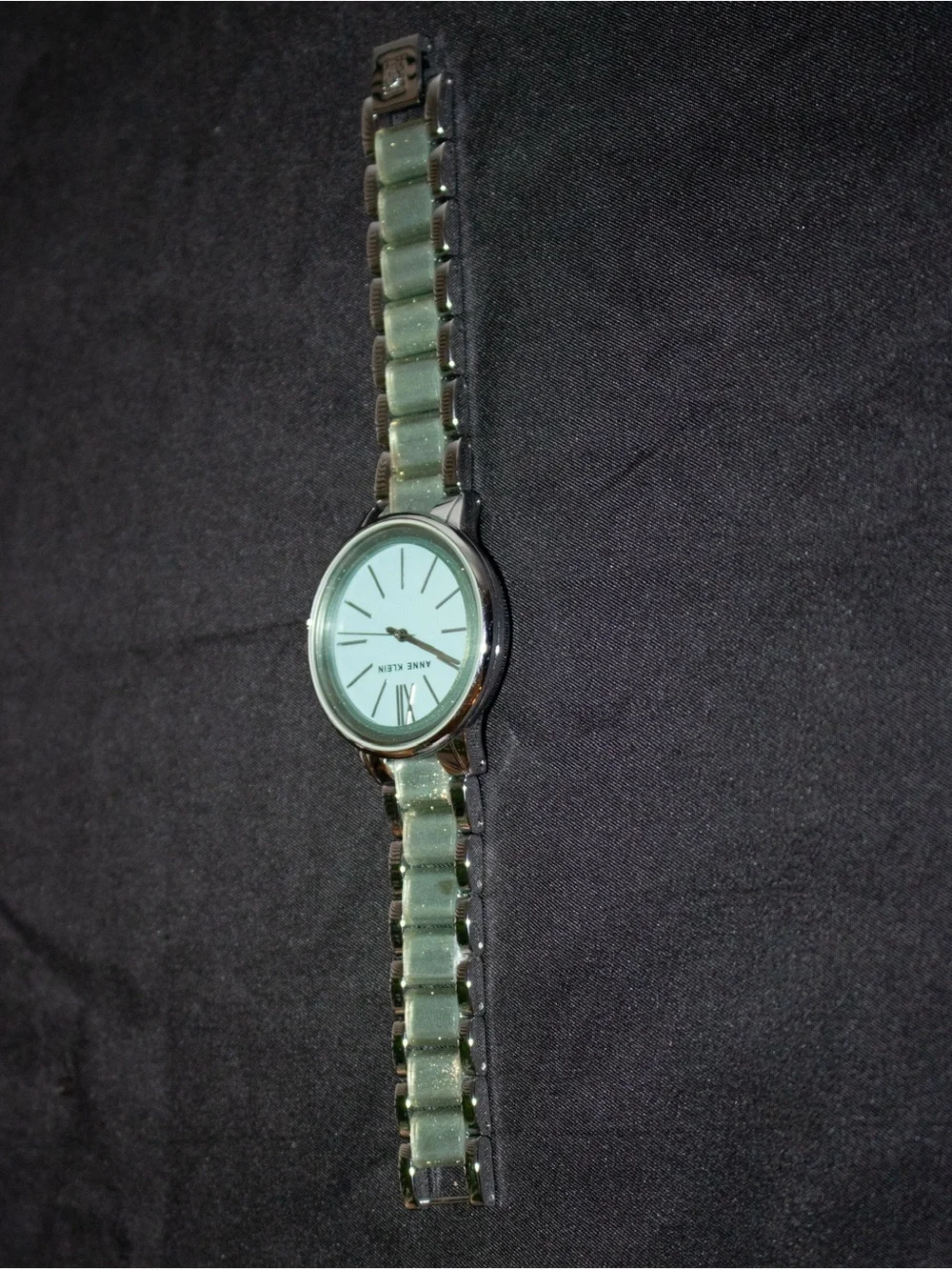 Anne Klein AK/1413 Aqua Blue Glitter Silver-Tone Bracelet Watch